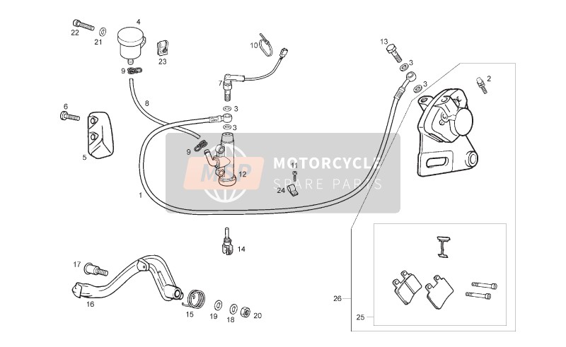 Derbi SENDA 125 R BAJA 4T E3 2010 Système de freinage arrière pour un 2010 Derbi SENDA 125 R BAJA 4T E3