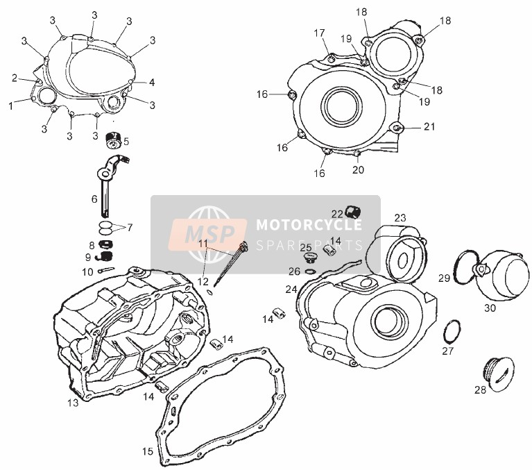 Derbi SENDA 125 SM 4T BAJA E3 2008 Carters (2) para un 2008 Derbi SENDA 125 SM 4T BAJA E3