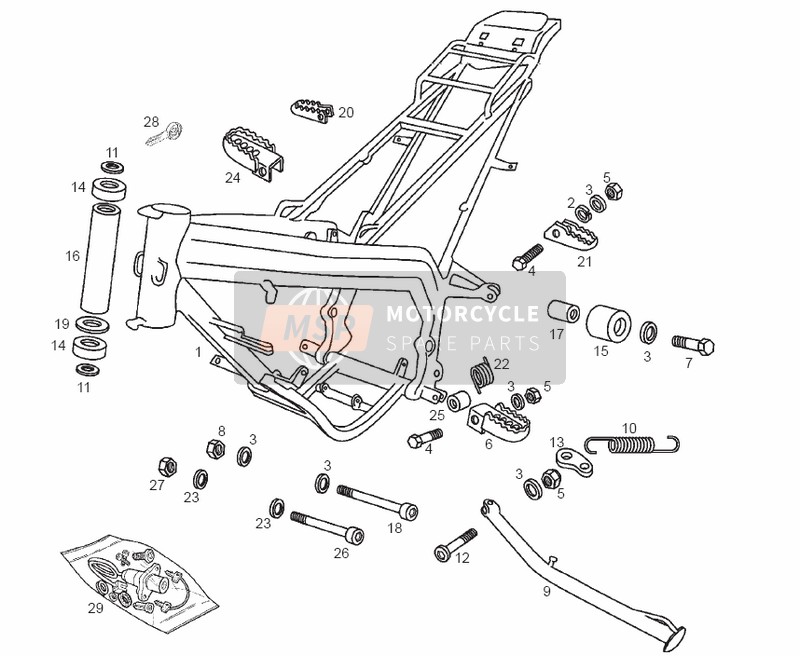 Derbi SENDA 50 R X-TREM E2 2004 Stand central pour un 2004 Derbi SENDA 50 R X-TREM E2