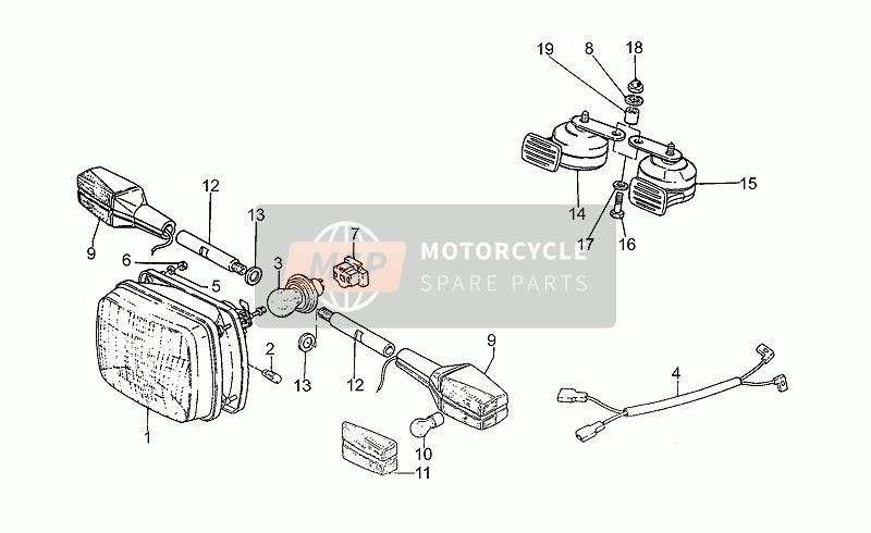 Moto Guzzi 850 T5 III Serie Civile 850 1985 Phare-klaxon pour un 1985 Moto Guzzi 850 T5 III Serie Civile 850