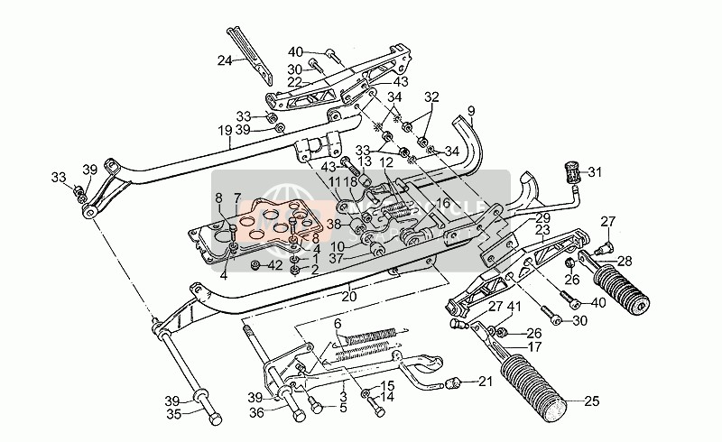 Moto Guzzi 850 T5 III Serie Civile 850 1986 Fußrasten - Seitenständer für ein 1986 Moto Guzzi 850 T5 III Serie Civile 850