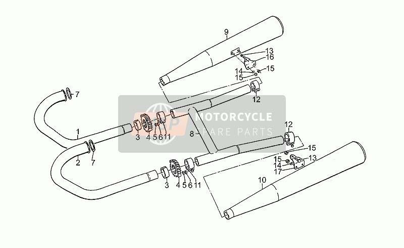 Moto Guzzi 850 T5 Polizia 850 1995 Unité d'échappement pour un 1995 Moto Guzzi 850 T5 Polizia 850