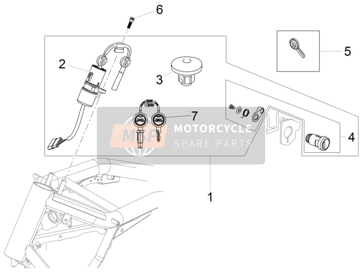 2D000006, Locking Cylinder With Key For Fuel Cap, Piaggio, 2