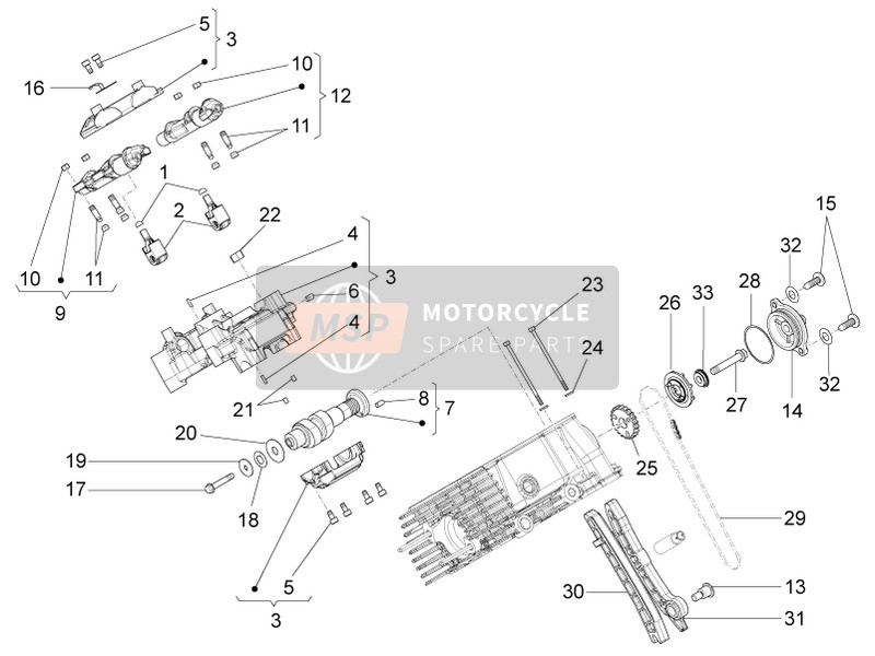 Moto Guzzi Audace 1400 2015 RH Cilinder Timing-systeem voor een 2015 Moto Guzzi Audace 1400