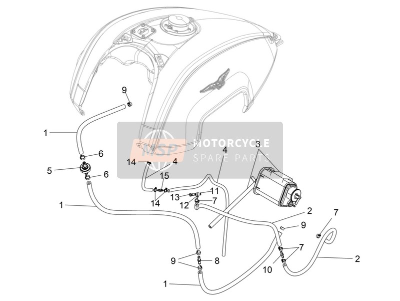 Moto Guzzi Audace 1400 2016 Sistema de recuperación de vapor de combustible para un 2016 Moto Guzzi Audace 1400
