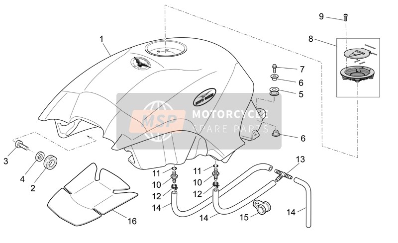 Moto Guzzi Breva V IE 1100 2006 Depósito de combustible para un 2006 Moto Guzzi Breva V IE 1100