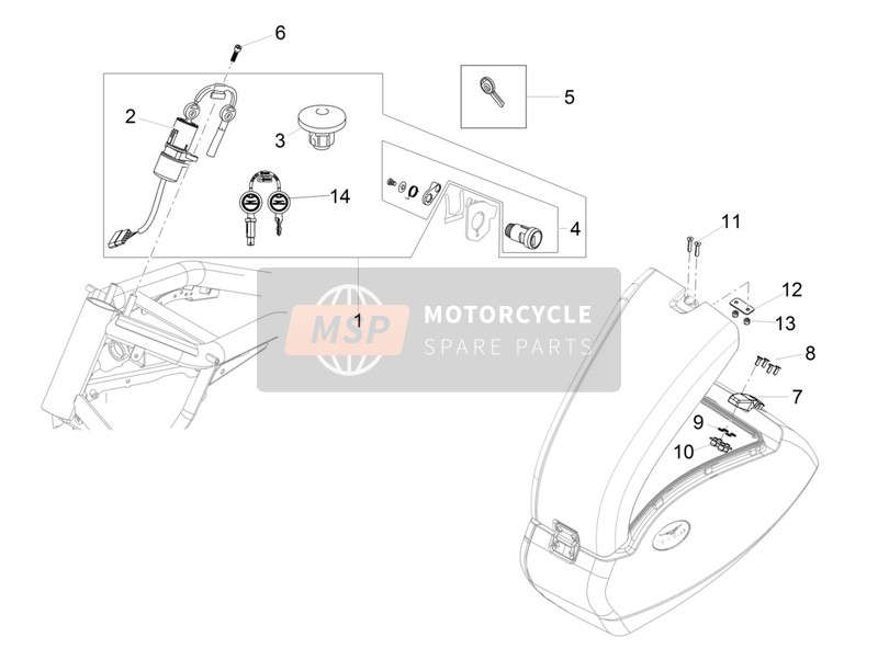 2D000006, Locking Cylinder With Key For Fuel Cap, Piaggio, 1