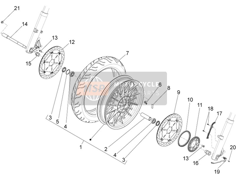 887362, Front Wheel Rim With Bearings, Piaggio, 0
