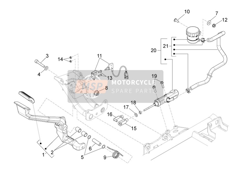 Moto Guzzi California 1400 Touring E4 ABS 2018 Maître-cylindre arrière pour un 2018 Moto Guzzi California 1400 Touring E4 ABS