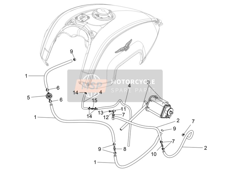 Moto Guzzi California 1400 Touring E4 ABS 2018 Sistema di recupero dei vapori di carburante per un 2018 Moto Guzzi California 1400 Touring E4 ABS