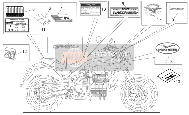 Moto Guzzi Griso V IE 850 2006 Set di piatti-Decalcomania-Operatore Manuali per un 2006 Moto Guzzi Griso V IE 850