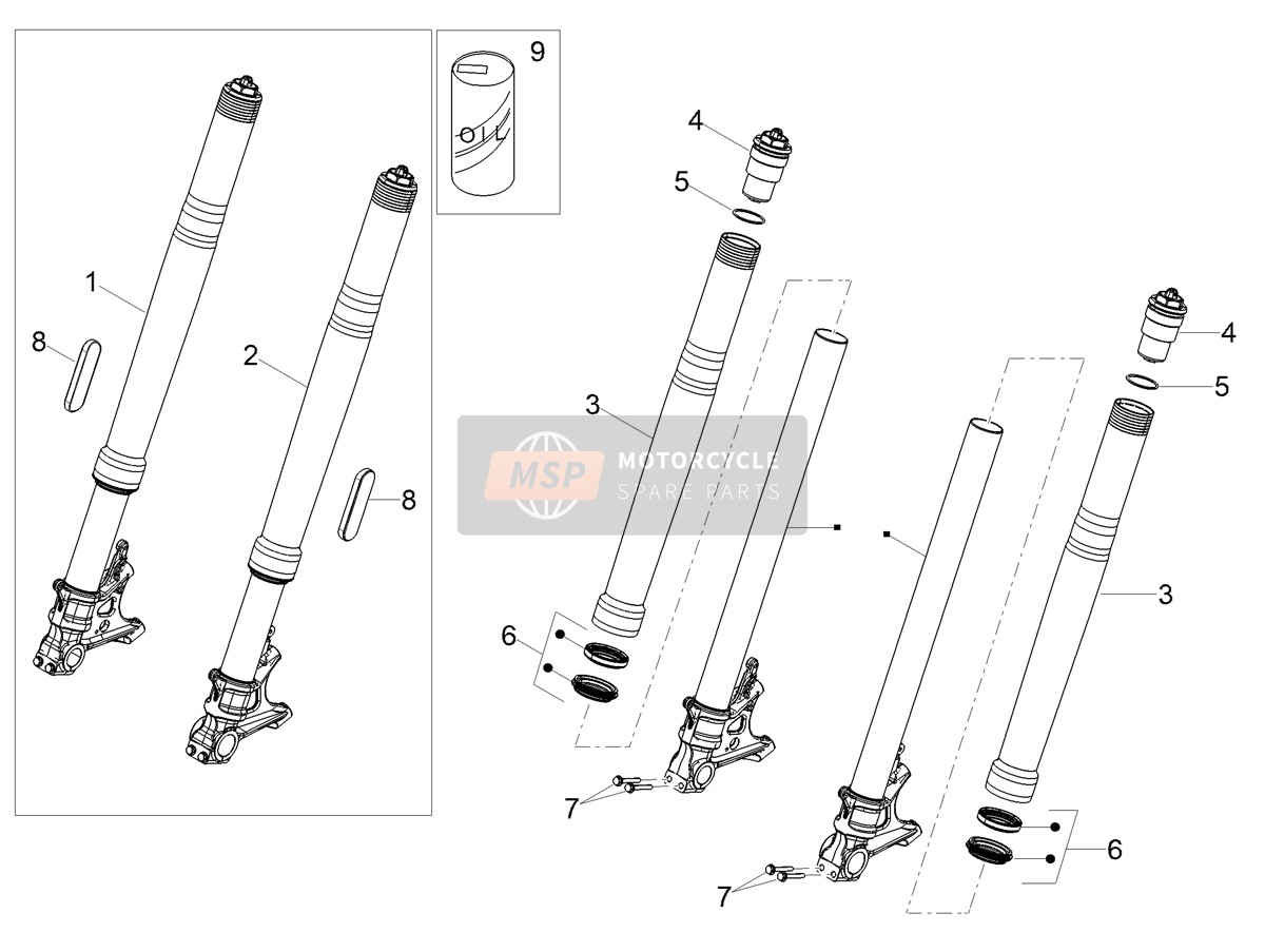 2B009251, GABELSTAND- / Tauchrohr, Links, Piaggio, 0