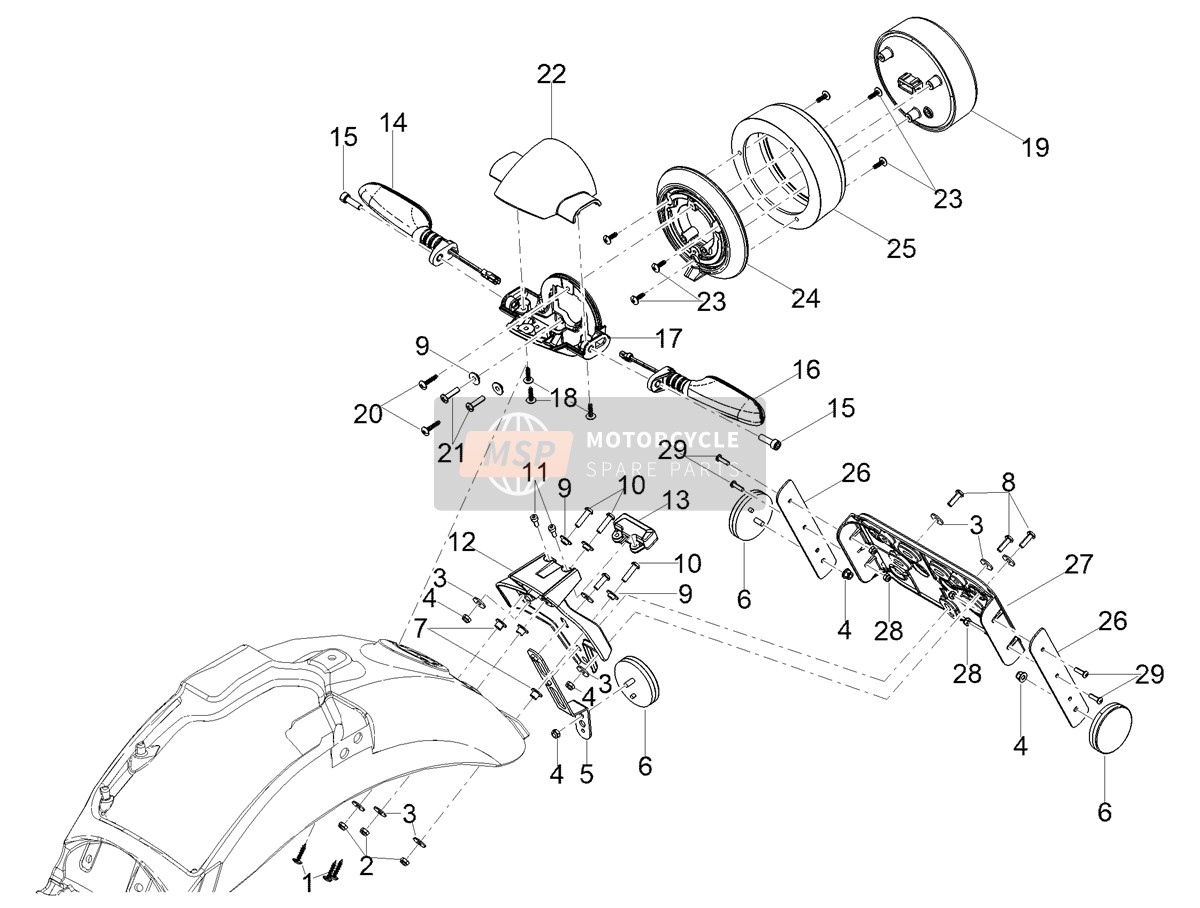 2B005954, Rear Upper Lamp Body Eu/usa, Piaggio, 1
