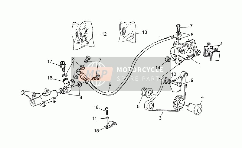 Moto Guzzi Nevada 350 1994 Pinza de freno trasero para un 1994 Moto Guzzi Nevada 350