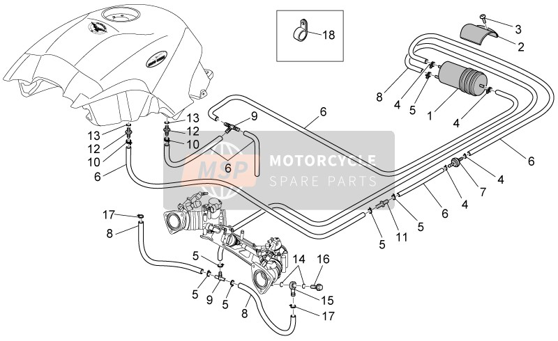 Moto Guzzi Norge 1200 IE 1200 2007 Kraftstoffdampf-Rückgewinnungssystem für ein 2007 Moto Guzzi Norge 1200 IE 1200