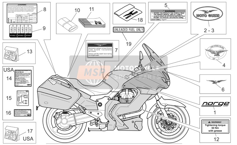 Moto Guzzi Norge 1200 IE 1200 2008 Plattenset-Aufkleber-Bedienerhandbücher für ein 2008 Moto Guzzi Norge 1200 IE 1200