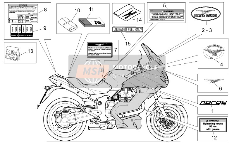 Moto Guzzi Norge 850 2007 Plate Set-Decal-Operator Handbooks for a 2007 Moto Guzzi Norge 850