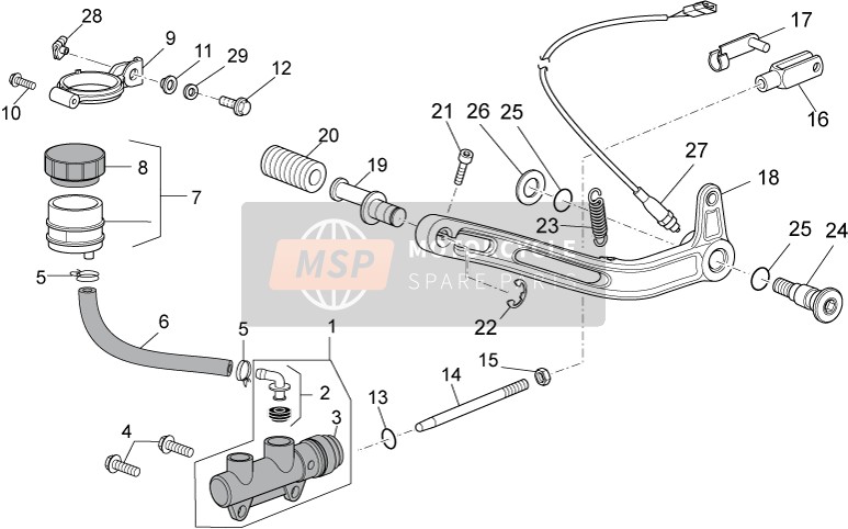 Moto Guzzi Stelvio 1200 8V STD - NTX 2012 Cilindro maestro trasero para un 2012 Moto Guzzi Stelvio 1200 8V STD - NTX