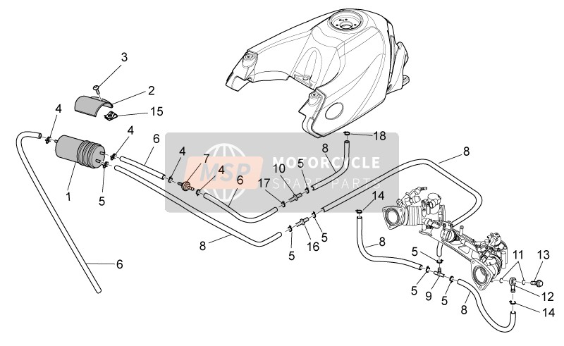 Moto Guzzi Stelvio 1200 8V STD - NTX 2012 Sistema de recuperación de vapor de combustible para un 2012 Moto Guzzi Stelvio 1200 8V STD - NTX