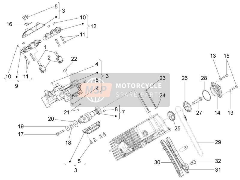 Moto Guzzi Stelvio 1200 8V STD - NTX 2013 RH Système de distribution de cylindre (Rouleau) 2 pour un 2013 Moto Guzzi Stelvio 1200 8V STD - NTX