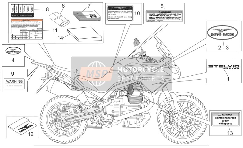 Moto Guzzi Stelvio 1200 2008 Plate Set-Decal-Operator Handbooks for a 2008 Moto Guzzi Stelvio 1200