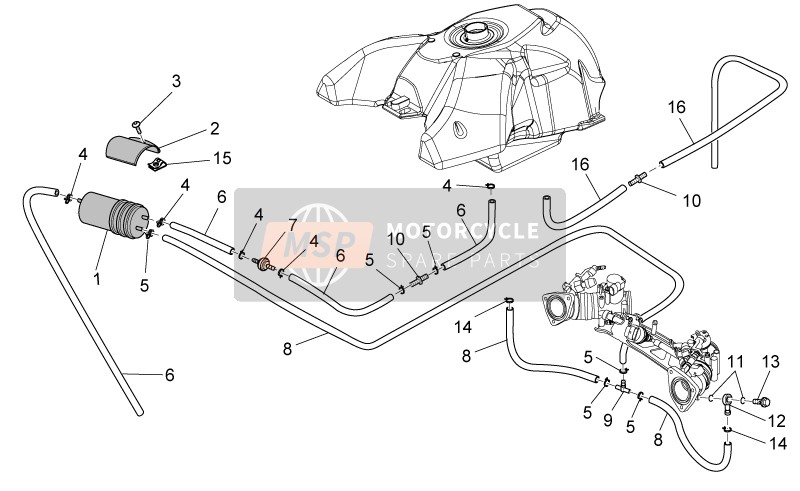 Moto Guzzi Stelvio 1200 - NTX - ABS 1200 2010 Kraftstoffdampf-Rückgewinnungssystem für ein 2010 Moto Guzzi Stelvio 1200 - NTX - ABS 1200