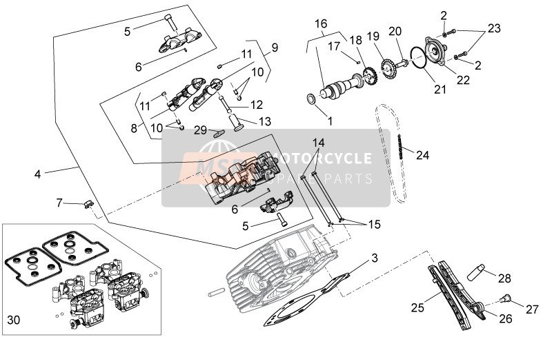 Moto Guzzi Stelvio 1200 - NTX - ABS 1200 2009 RH Sistema de sincronización del cilindro (cuenco) 1 para un 2009 Moto Guzzi Stelvio 1200 - NTX - ABS 1200