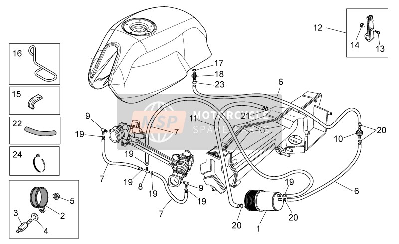 Moto Guzzi V7 Classic 750 2012 Kraftstoffdampf-Rückgewinnungssystem für ein 2012 Moto Guzzi V7 Classic 750