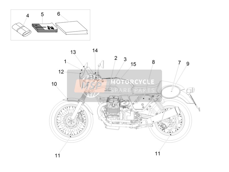 Moto Guzzi V7 II Racer ABS 750 2015 Ensemble de décalcomanies et assiettes pour un 2015 Moto Guzzi V7 II Racer ABS 750