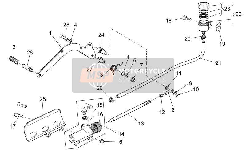 Moto Guzzi V7 II Stone E3 ABS 750 2016 Maître-cylindre arrière pour un 2016 Moto Guzzi V7 II Stone E3 ABS 750