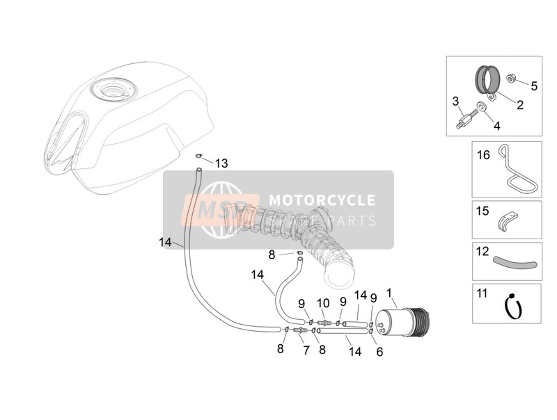Moto Guzzi V7 II Stone E3 ABS 750 2016 Sistema de recuperación de vapor de combustible para un 2016 Moto Guzzi V7 II Stone E3 ABS 750
