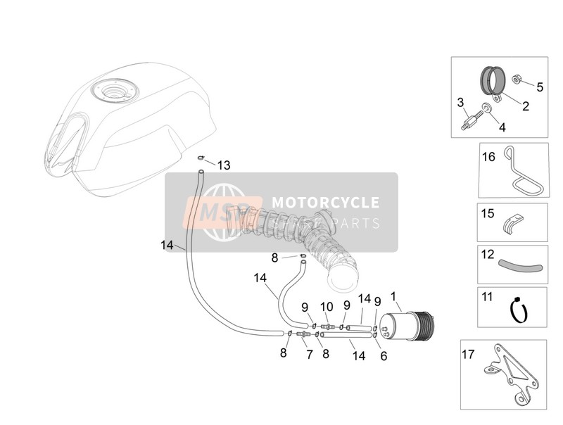 Moto Guzzi V7 II Stornello 750 E3 ABS 2016 Sistema de recuperación de vapor de combustible para un 2016 Moto Guzzi V7 II Stornello 750 E3 ABS