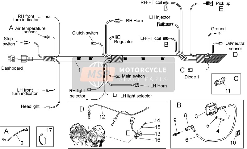 Moto Guzzi V7 Racer 750 (1) 2012 Elektrisch Systeem I voor een 2012 Moto Guzzi V7 Racer 750 (1)