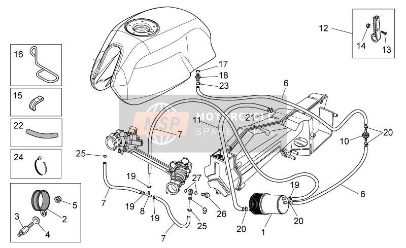 Moto Guzzi V7 Racer 750 2011 Sistema de recuperación de vapor de combustible para un 2011 Moto Guzzi V7 Racer 750