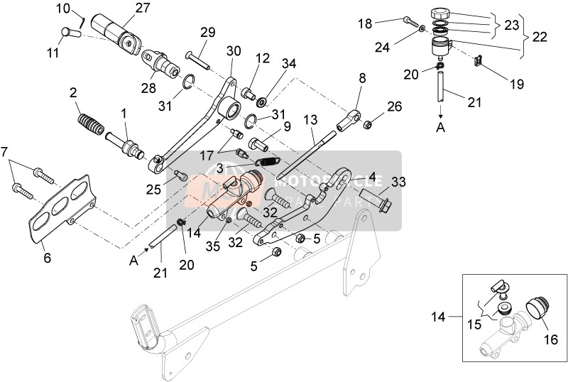 Moto Guzzi V7 Racer 750 2014 Maître-cylindre arrière pour un 2014 Moto Guzzi V7 Racer 750