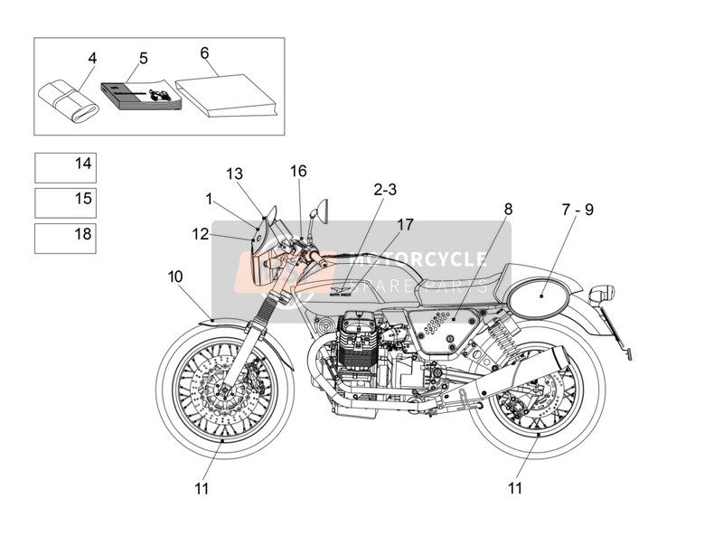 Moto Guzzi V7 Racer 750 2014 Set di decalcomanie e piatti per un 2014 Moto Guzzi V7 Racer 750