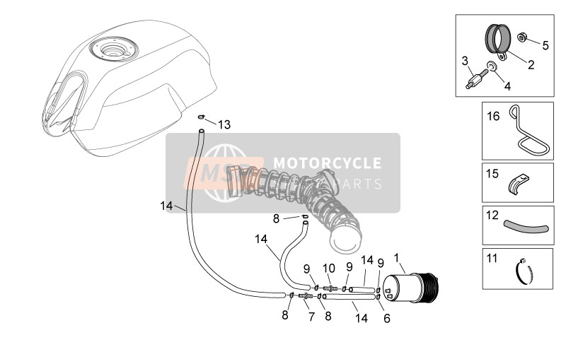 Moto Guzzi V7 Racer 750 2015 Sistema de recuperación de vapor de combustible para un 2015 Moto Guzzi V7 Racer 750