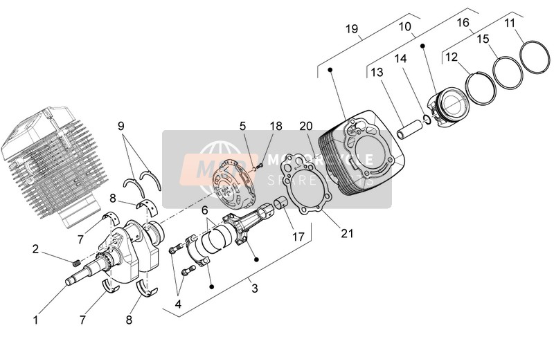 Moto Guzzi V7 Special - Stone 750 2013 Cigüeñal cpl. para un 2013 Moto Guzzi V7 Special - Stone 750