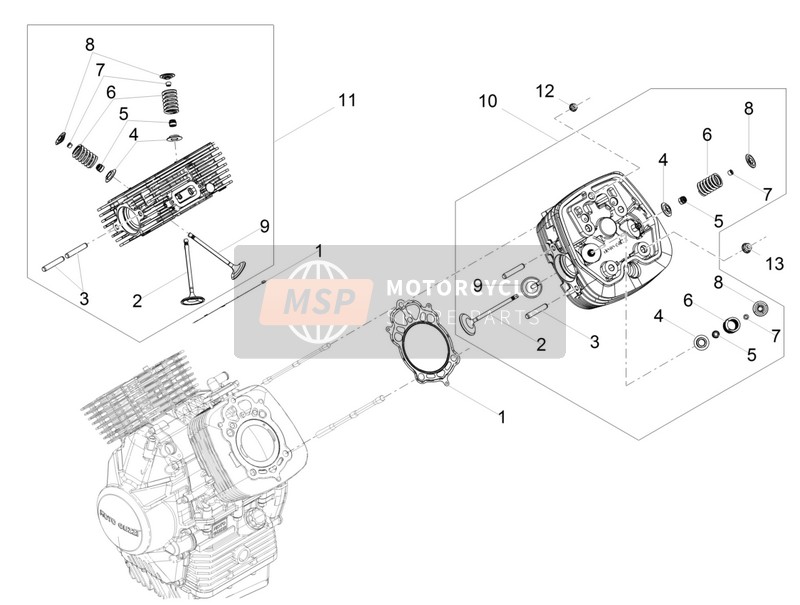 Moto Guzzi V9 Bobber 850 E4 ABS 2016 Testata - Valvole per un 2016 Moto Guzzi V9 Bobber 850 E4 ABS