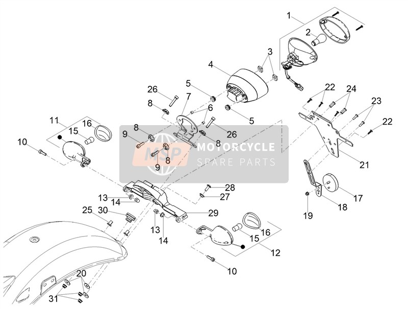 Moto Guzzi V9 Bobber 850 E4 ABS 2016 Rücklichter für ein 2016 Moto Guzzi V9 Bobber 850 E4 ABS