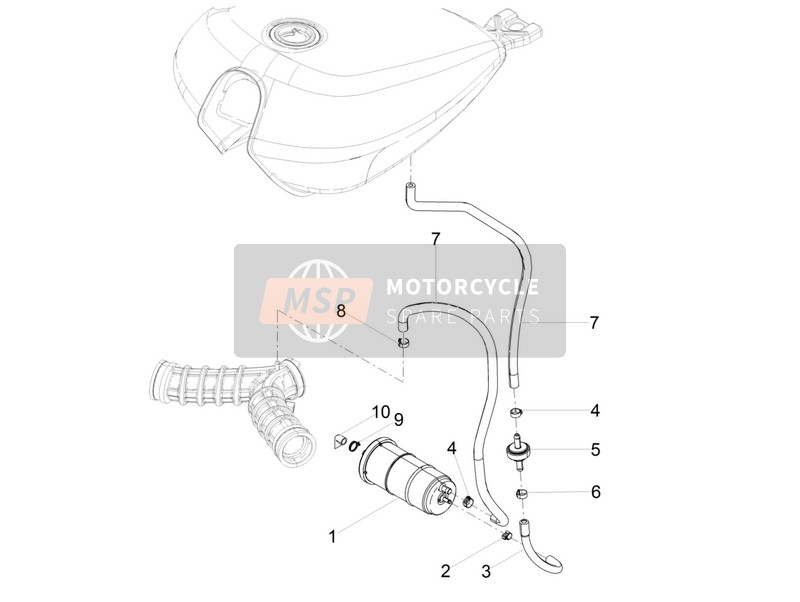 Moto Guzzi V9 Bobber 850 E4 ABS 2016 Sistema de recuperación de vapor de combustible para un 2016 Moto Guzzi V9 Bobber 850 E4 ABS