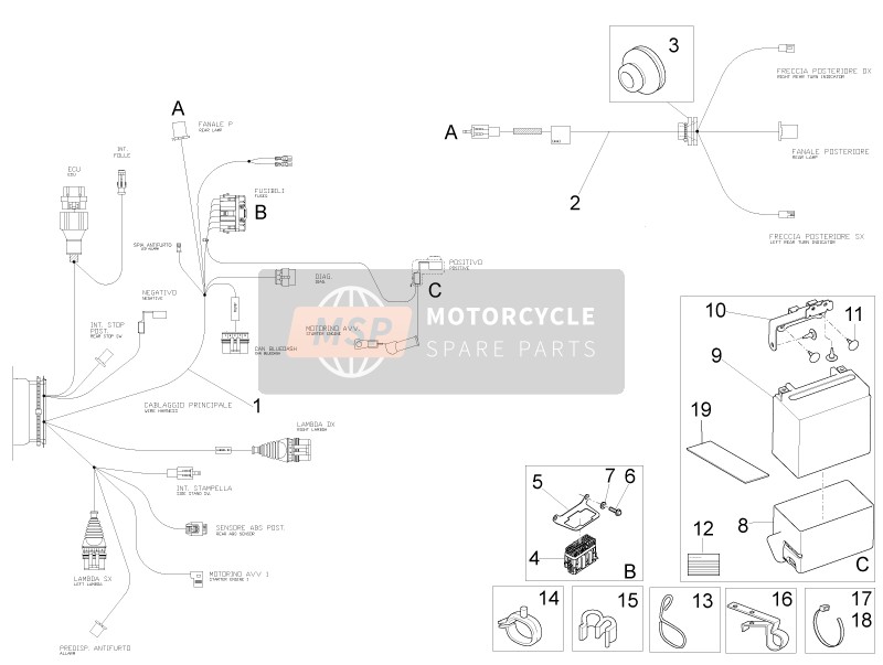 Moto Guzzi V9 Roamer 850 E4 ABS 2017 Elektrisch systeem achter voor een 2017 Moto Guzzi V9 Roamer 850 E4 ABS