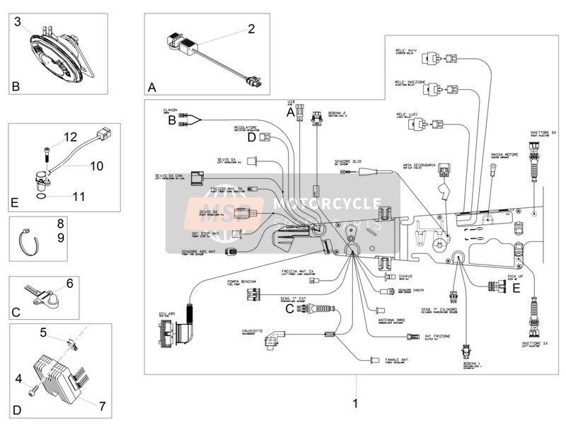 Moto Guzzi V9 Roamer 850 E4 ABS 2018 Impianto elettrico anteriore per un 2018 Moto Guzzi V9 Roamer 850 E4 ABS