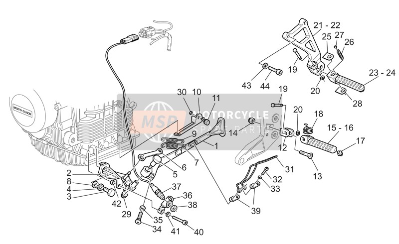 Moto Guzzi V 11 Le Mans 1100 2002 Support latéral - Repose-pieds pour un 2002 Moto Guzzi V 11 Le Mans 1100