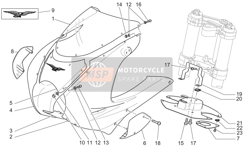 Moto Guzzi V 11 Le Mans 1100 2002 Corps avant I pour un 2002 Moto Guzzi V 11 Le Mans 1100