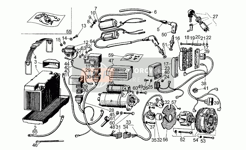 Moto Guzzi V 35 - V 50 Acc. Elettronica 350-500 1977 Elektrisch Systeem voor een 1977 Moto Guzzi V 35 - V 50 Acc. Elettronica 350-500