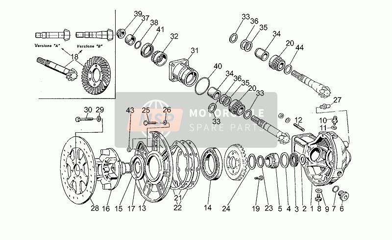 Moto Guzzi V 50 III Pol.-PA VechioTipo 500 1989 Engrenage conique arrière pour un 1989 Moto Guzzi V 50 III Pol.-PA VechioTipo 500