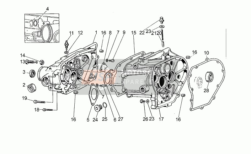 Moto Guzzi V 50 III Pol.-PA VechioTipo 500 1989 Getriebegehäuse für ein 1989 Moto Guzzi V 50 III Pol.-PA VechioTipo 500