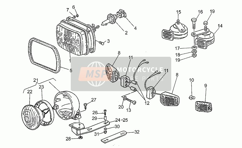 Moto Guzzi V 50 PA 500 2001 Scheinwerfer-Hupe für ein 2001 Moto Guzzi V 50 PA 500