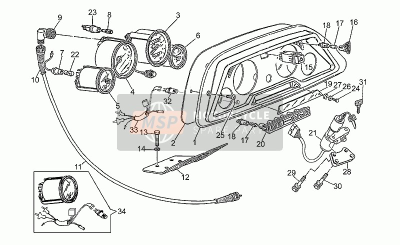 Moto Guzzi V 75 PA Nuovo Tipo 750 1996 Tableau de bord pour un 1996 Moto Guzzi V 75 PA Nuovo Tipo 750